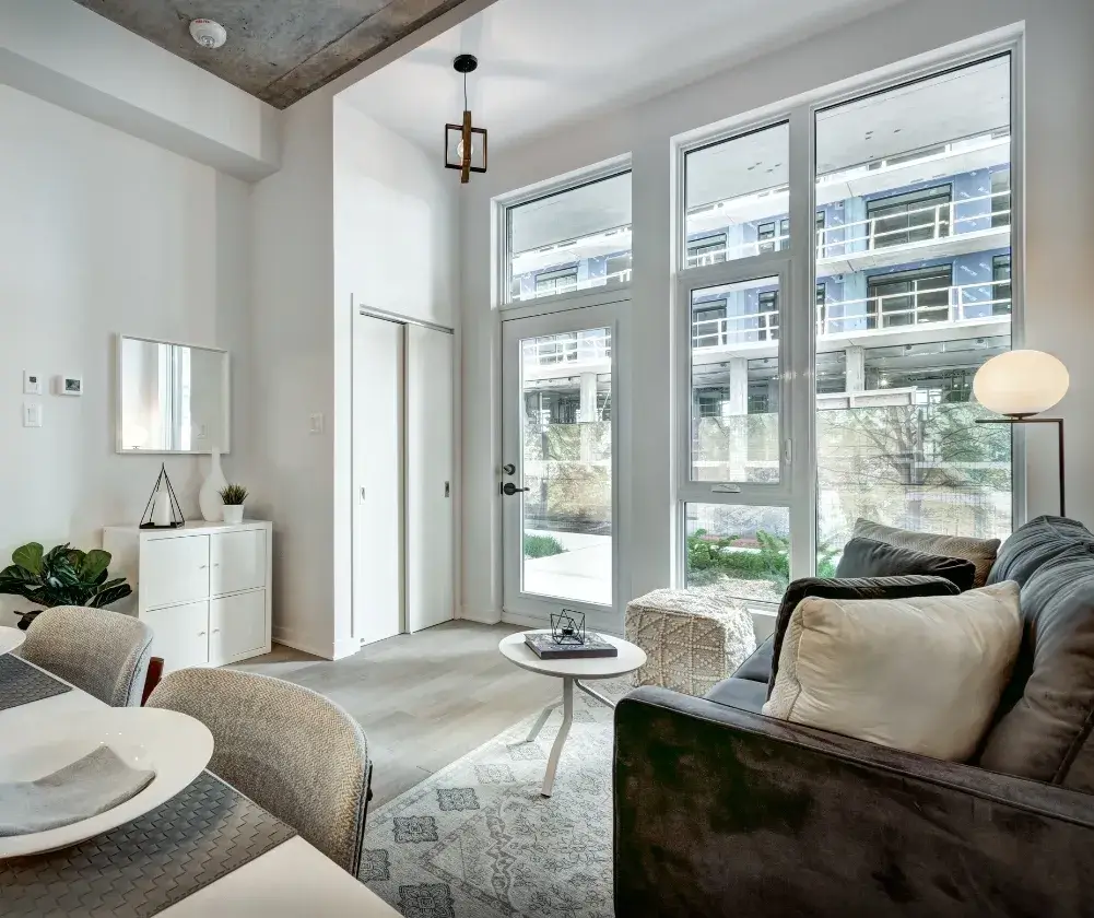 A modern luxury apartment shown in pristine condition after being cleaned by Sparkle n' Clean.