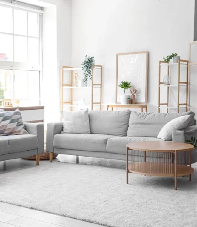 Clean, organized living room after house cleaning by Sparkle n' Clean in Orange County